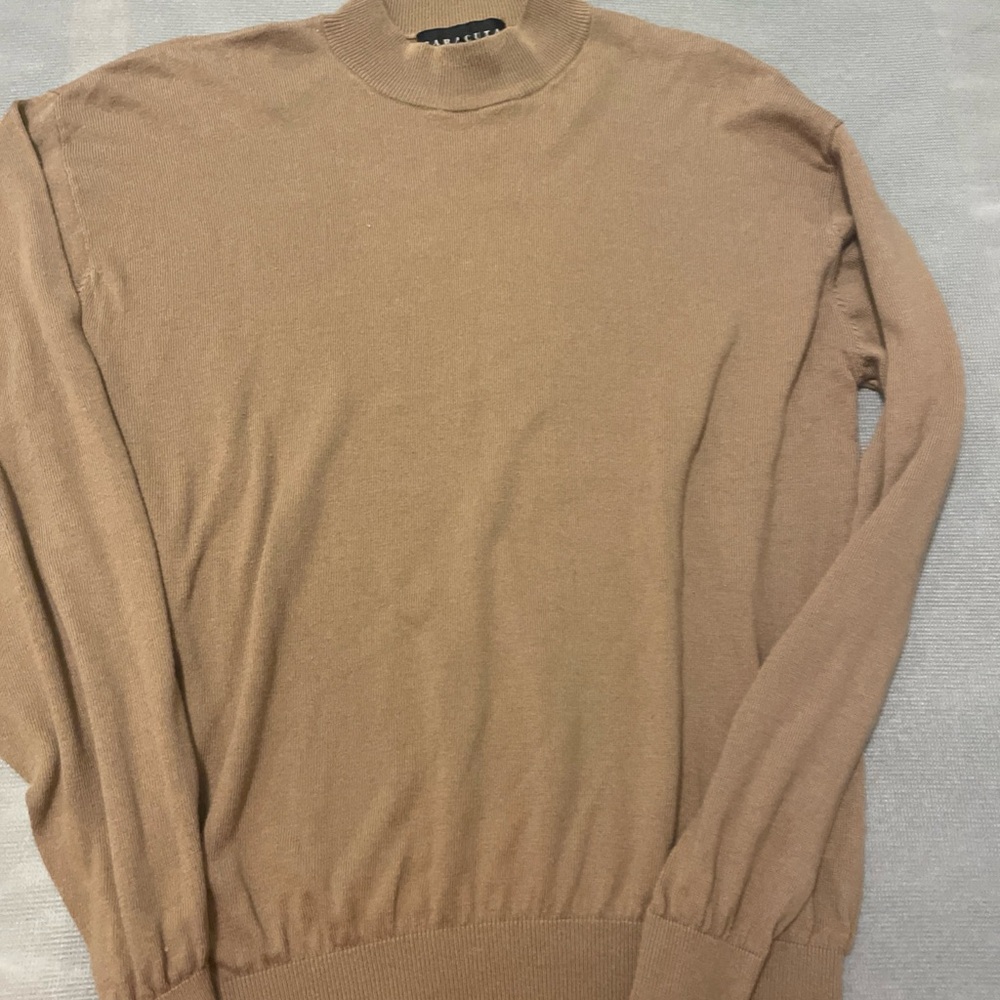 Baracuta Men's Tan Sweater silk and cotton Mockneck pullover